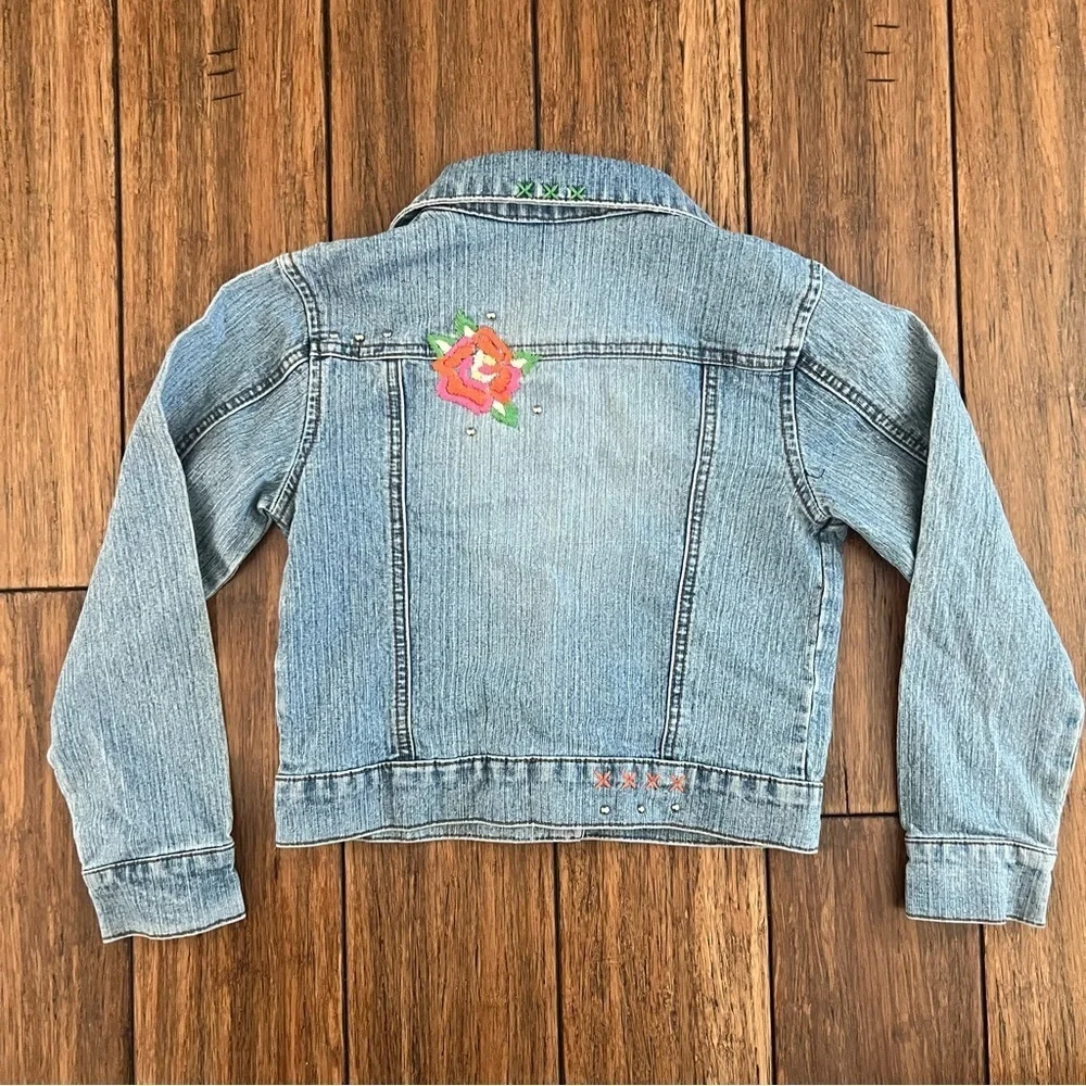 Vintage Y2K Arizona Jean Co Girls Embroidered Jean Jacket Studded Butterfly S